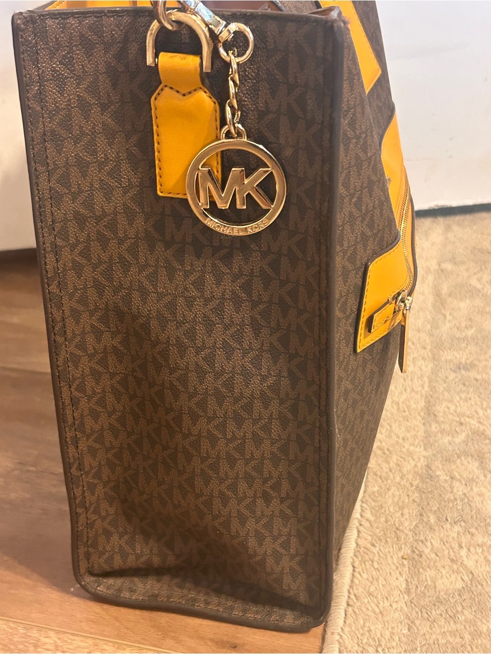 Michael Kors Brown Signature Tote with Yellow Trim - Picture 5 of 7